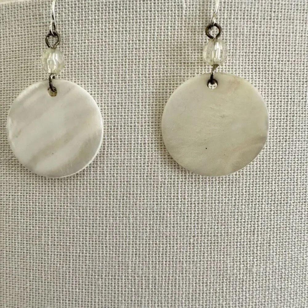 White abalone clear crystal drop earrings